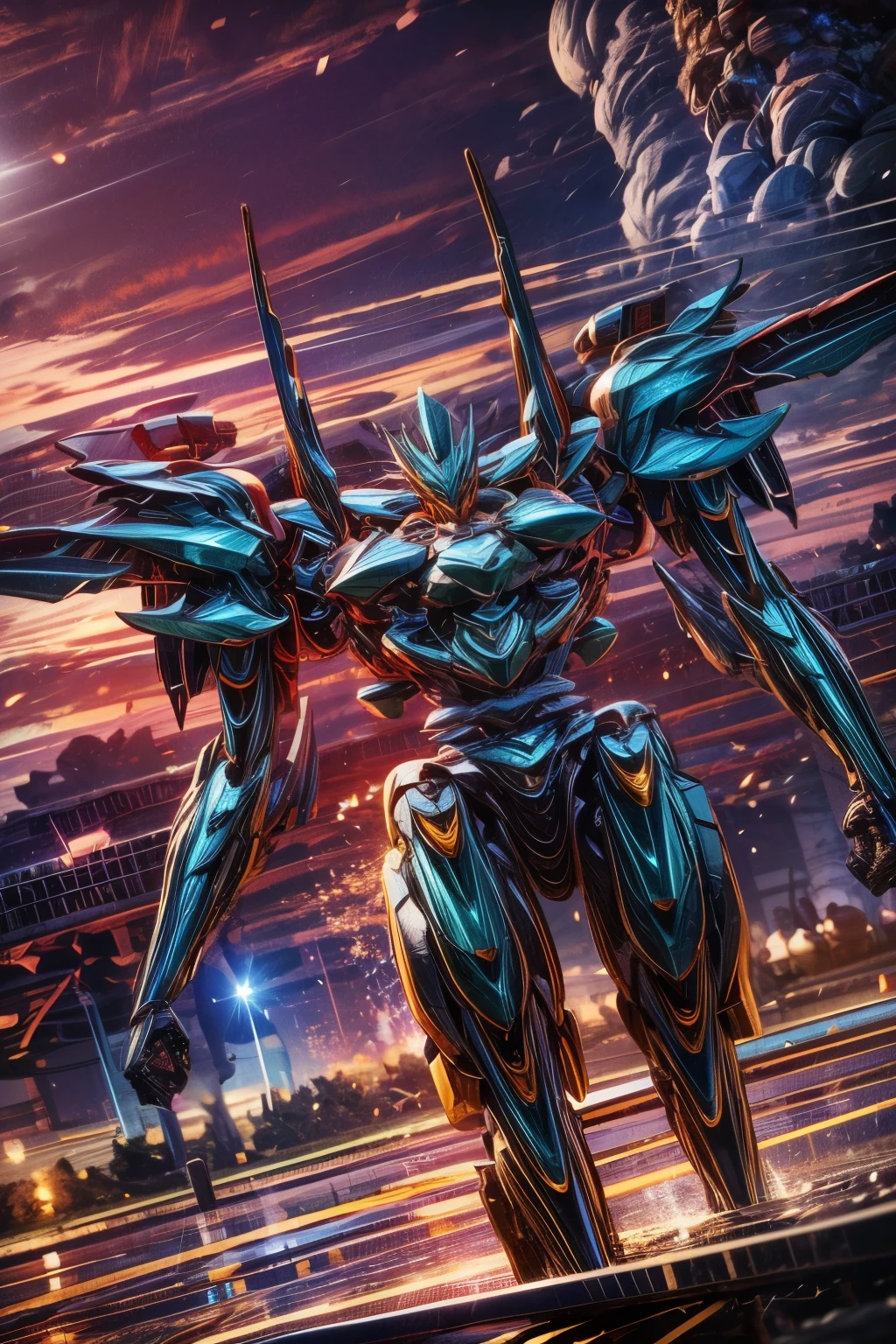 (Obra de arte, melhor qualidade:1.5).Mech branco e azul com detalhes dourados, médio, segurando uma sniper azul grande. Extremely detaild, 8K, HDR, natural light, cinematic lighting, masterpiece-anatomy-perfect, Ultra HD, (Battlefield:1.5), RAW photo, metallic, professional, ultra-fine painting, perfect body proportions, anatomically correct, uhd, real texture material, Anti-Aliasing, FKAA, TXAA, SSAO, Post Processing, Post Production, Tone Mapping, CGI, VFX, SFX, Hyper maximalist, Volumetric, ultra photorealultra-detailed intricate details.