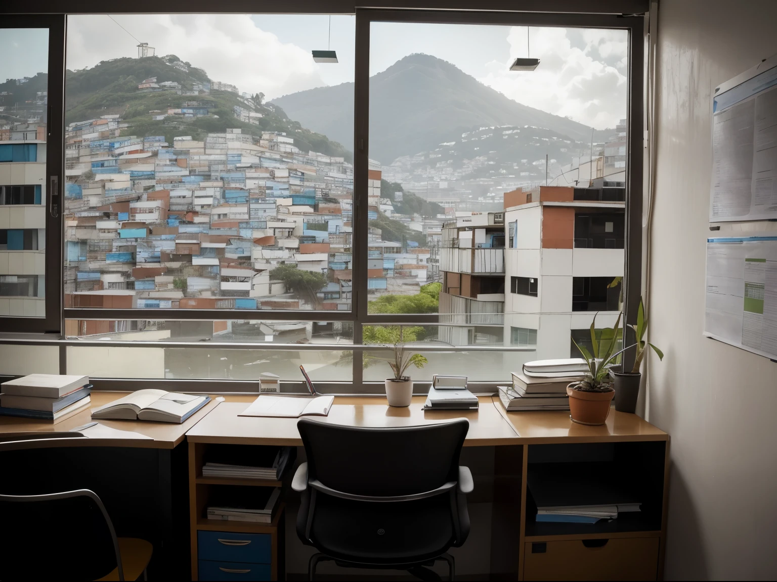 statistical data, spreadsheet, DESK, DESK moderno, Analysis, study, bookcase, textbooks, caneta, building, glass door, window overlooking the favela, Someone studying, study, leitura, person studying, person reading, person analyzing graph, good view from the window, slum in the background, art picture on the wall