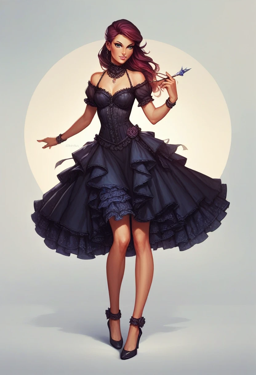 full-length ,dress with a design inspired by the 1920s or 1950s. Featuring puffy skirts, lace and chiffon details, and bejeweled belts.