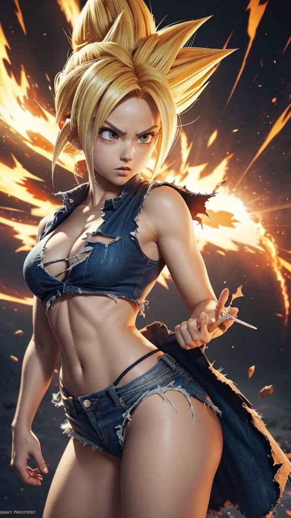 Dragonball Z: pitite girl; fighter, super sayan, torn clothes, NSFW