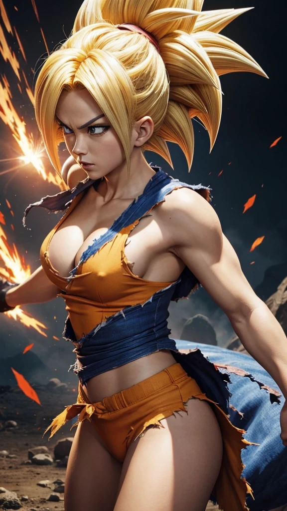 Dragonball Z: pitite girl; fighter, super sayan, torn clothes, NSFW