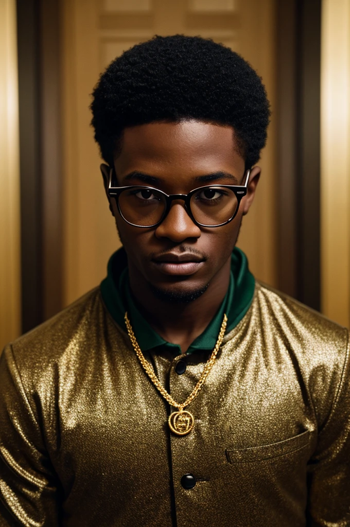 young black men wearing gucci with gold diamonds glasses , 4:3, photo 12k resolution hash flash lighting, shot on ALEXA 65, Velvia 100 , underexposed, Voigtlnder Nokton 50mm f1.1, in the style of Martin Nikon Z 8 with Zoom Lens | with 24-120mm
