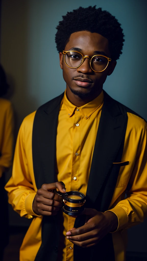 young black men and woman with gold diamonds glasses , 4:3, photo 12k resolution hash flash lighting, shot on ALEXA 65, Velvia 100 , underexposed, Voigtlnder Nokton 50mm f1.1, in the style of Martin Nikon Z 8 with Zoom Lens | with 24-120mm