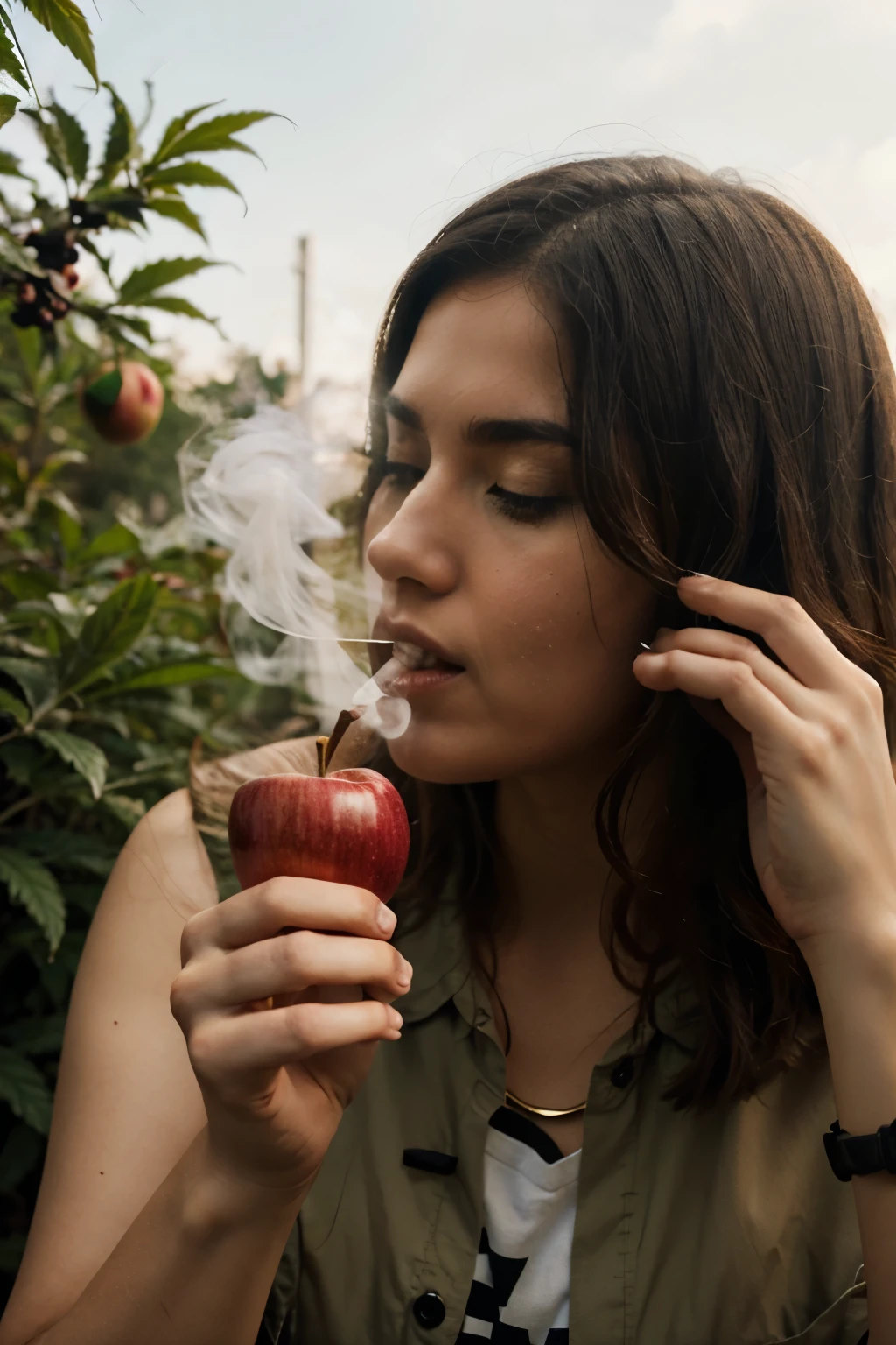 An apple smoking marijuana