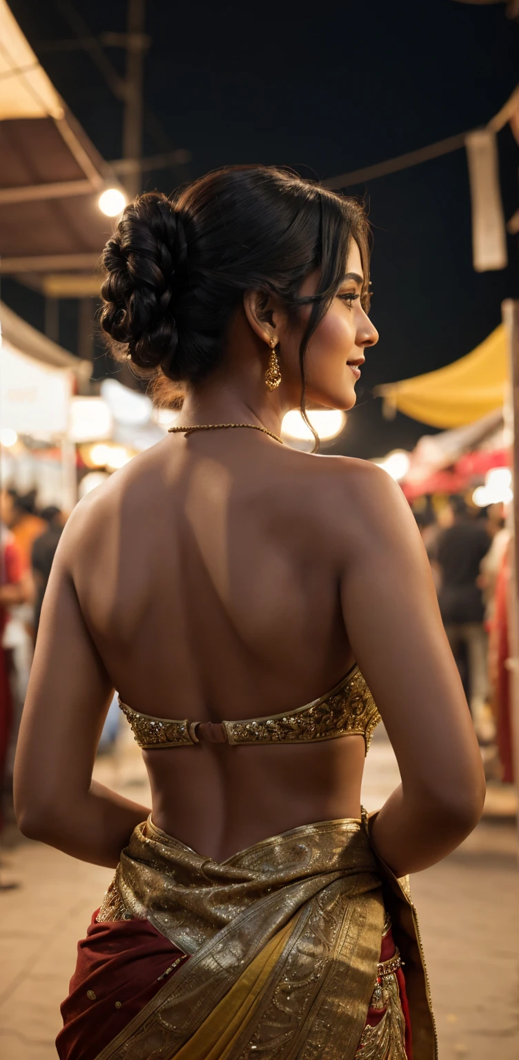 portrait,(NSFW 0.75) boy,woman, ((princess pose)) , big breast, soft thick sexy saree white, flower design modern light wedding saree, colorful, ((holi festival)), good anatomy, powder color on breast, long hair, best quality, (((masterpiece))), high quality, realist, best detailed, details, realist skin, skin detailed, underboobs,lehenga cholisoaked saree, meadows background , bokeh effect , nipple slip , put milk in breast,off shoulder, strapless blouse, slightly chubby hip,different saree wearing style,(buttocks and looking back)((very thick blouse)))