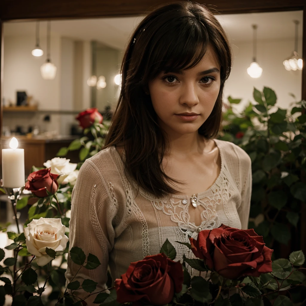 Some roses in one frem background blur 
A man given a women 
