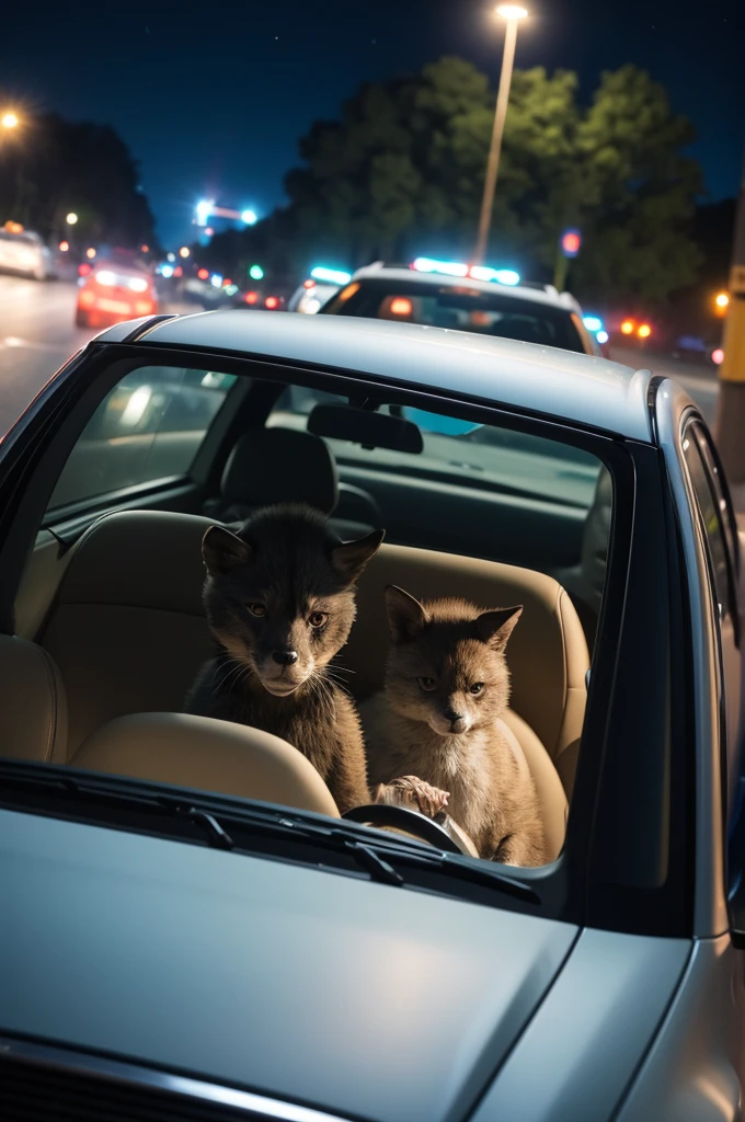 Man on the road in his car at night and a strange animal appears in front of the car
