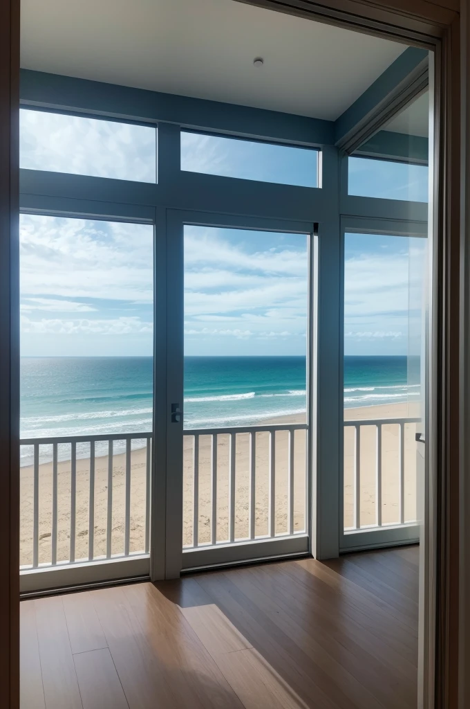 I created a photo from inside a building with a view of the sea