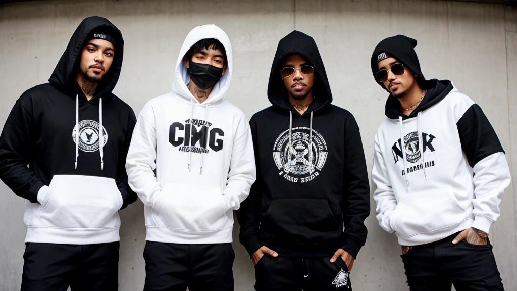 3 hip hop gang with black masked and White hoodies