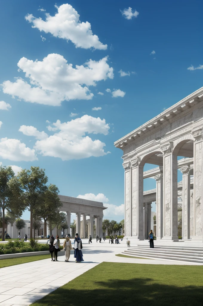 blue sky with white clouds, Renaissance style, ultra realistic