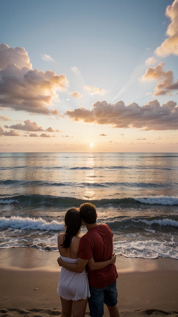 a couple watching the Sunset in a beach, looking the horizon
