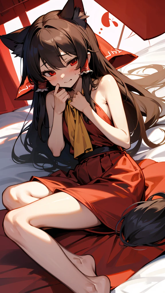 Highest quality　I have long hair　Marisa Kirisame　Reimu Hakurei　Red eyes　Odd Eye　kind　Cat ear　naked　Masturbation　ejaculation　Two people