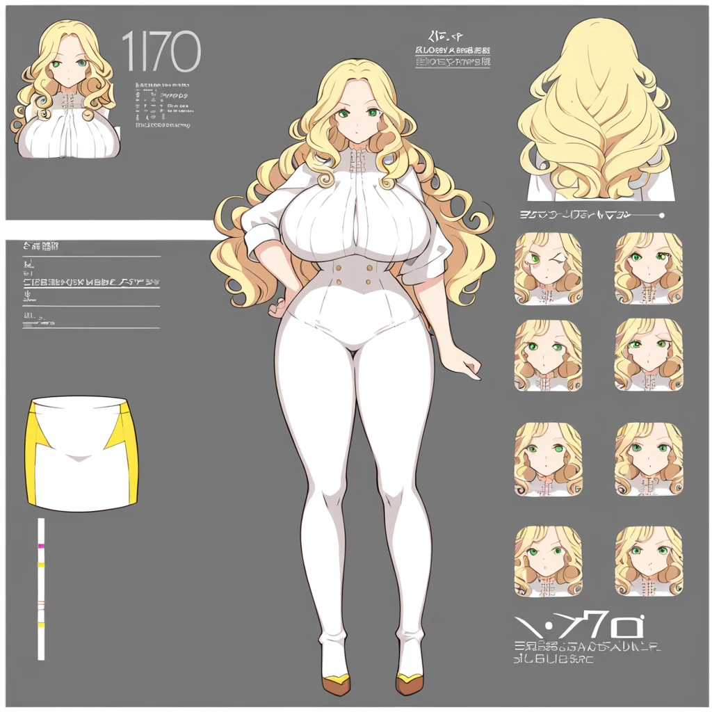 Woman 170cm tall, medium chest, wide hip. (character design sheet: front view). (blonde hair, hip length curly wavy hair, It&#39;s set in big side bangs., She has a short double braid tied with an elegant purple bow on the left side of her hair above her chest. She has a short double braid tied with an elegant purple bow on the right side of her hair above her chest. She has small ribbons in the back of her hair.). Gray eyes with a purple 4-pointed star in the pupil. Two black and purple serval ears located on the top of the head. Luminous black halo with purple star patterns above his head. black necklace with a heart emblem on the neck. (Elegant one-piece long dress with lace and ruffle skirt, ribbon decorations and star patterns on the dress). black gloves, beautiful black platform heels. gray belt at the waist with a large ribbon with a luminous pink heart in the middle. He has a complex demon tail with a small purple star on the tip.. (It has complex mechanical legs that reach up to the thighs and are black with small purple details.). beautiful detailed hair, beautiful detailed dress. extremely detailed arms. extremely detailed face, small face, Beautiful detailed eyes, beautiful detailed lips. adorable. extremely detailed legs. (Best Quality, 4k, 8k, high resolution), ultra detailed, Exquisite and epic character art.