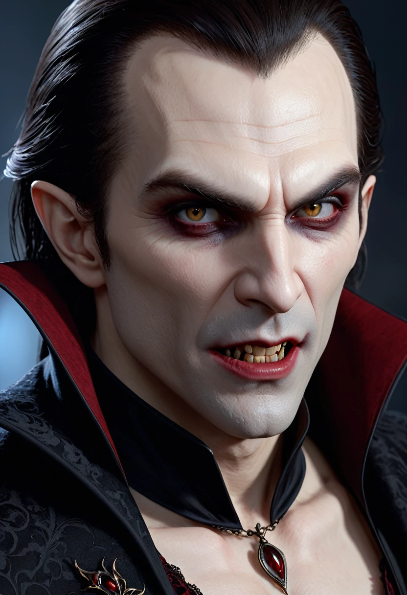 high quality 8k resolution, detailed and haunting, best quality, masterpiece, photorealistic, ultra-detailed, vampire, male, cunning