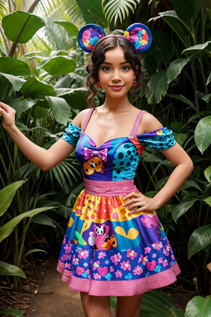 Disney Pixar type, image with all cute animals wearing colourful dresses to the party in the jungle 