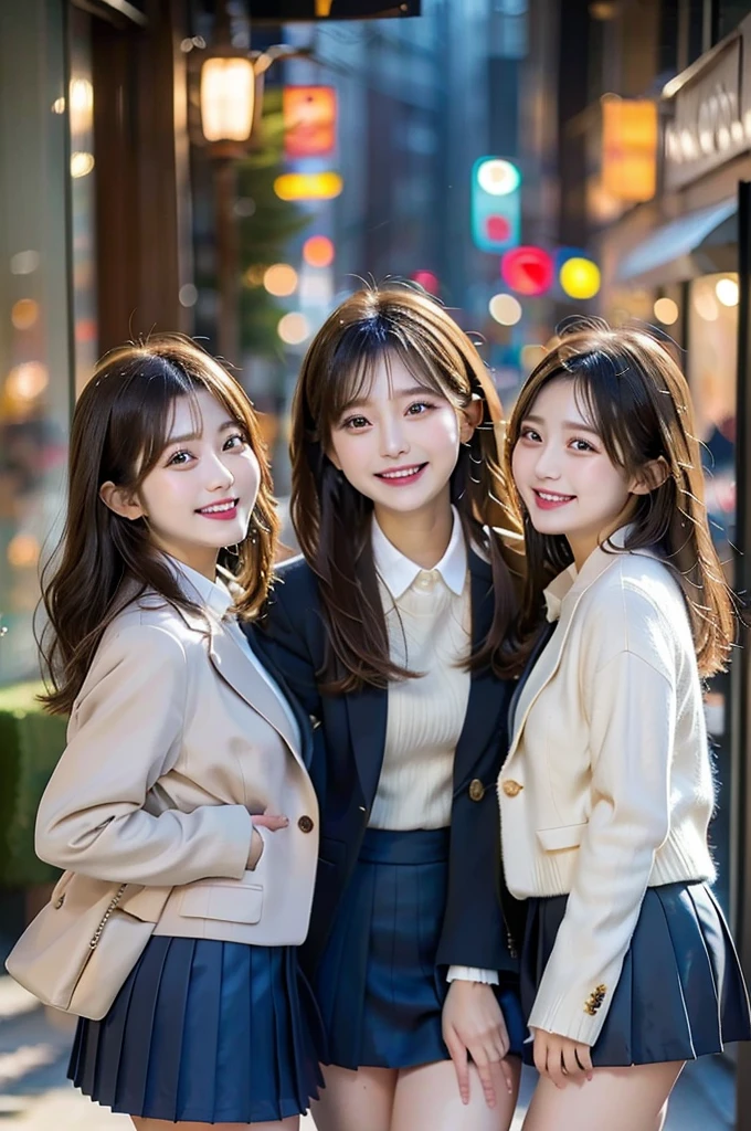 Three Beauties,3 girls, mini skirt,winter blazer uniform, smile, big laugh