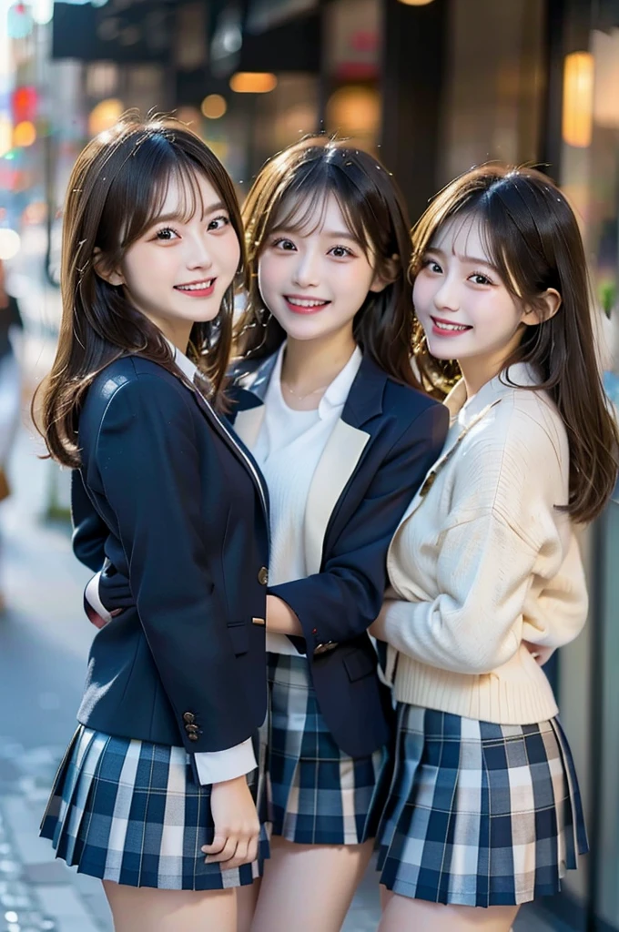 Three Beauties,3 girls, mini skirt,winter blazer uniform, smile, big laugh