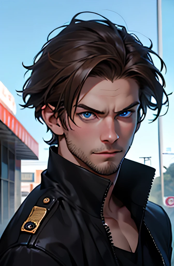 Highest quality、Highest quality、Professional portrait、Science fiction、His name is Hans Ode.、18-year-old male、French look、Blue Eyes、A glaring look、Wild hairstyle（（Stubble））、My parents divorced and I lived with my father、Rebellion against self-centeredness、Brave but reckless and shortsighted、A skilled fighter