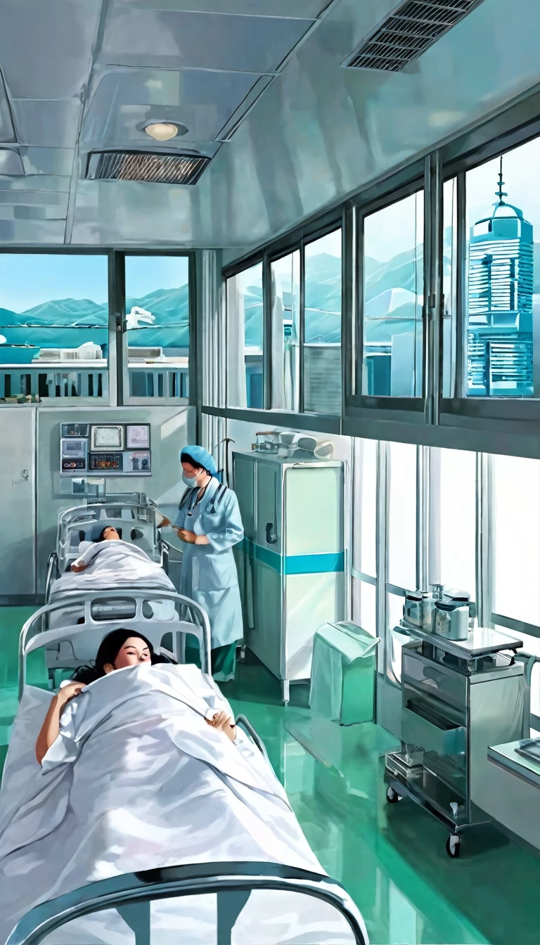 Scene 4:Hong Kong wind (1968-1969)
Style: Photorealistic activities: patientの治療
季節と時間帯: Summer Afternoon Tournament: Modern Hospital Event: Flu treatment atmosphere: Cleanliness and desirable people: patient、Doctor and nurse sensual depiction: Medical equipment sounds、The smell of medicine、Cold Sheets Visual Element: Modern medical equipment、Clean hospital room、City views