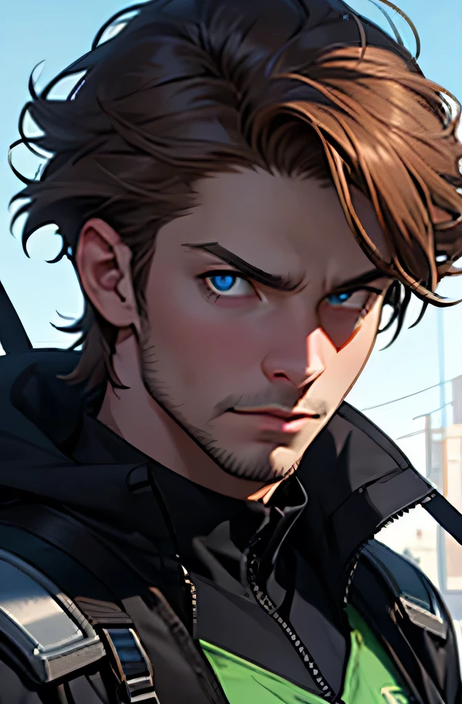 Highest quality、Highest quality、Professional portrait、Science fiction、His name is Hans Ode.、18-year-old male、French look、Blue Eyes、A glaring look、Wild hairstyle((Stubble))、My parents divorced and I lived with my father、Rebellion against self-centeredness、Brave but reckless and shortsighted、A skilled fighter