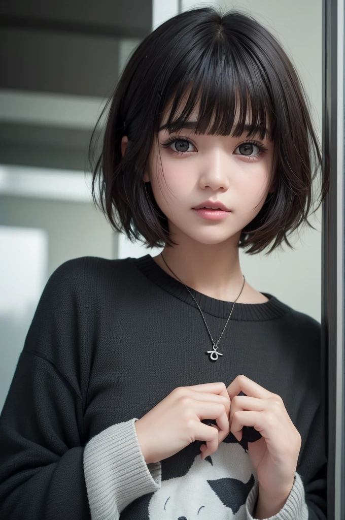 I want one with bangs short hair black eyes rays in the eyes