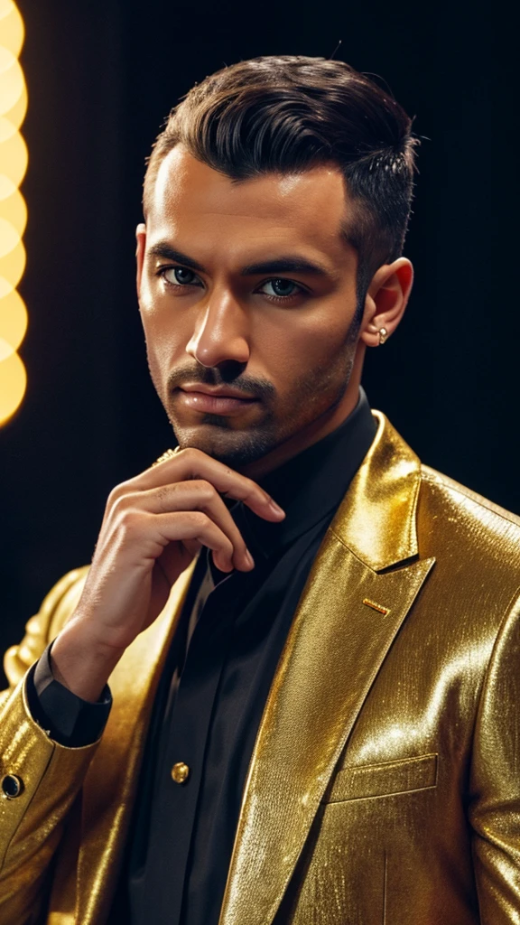 lack men with 'Gucci gold diamonds , 4:3, photo 12k resolution hash flash lighting, shot on ALEXA 65, Velvia 100 , underexposed, Voigtlnder Nokton 50mm f1.1, in the style of Martin Nikon Z 8 with Zoom Lens | with 24-120mm
Motion