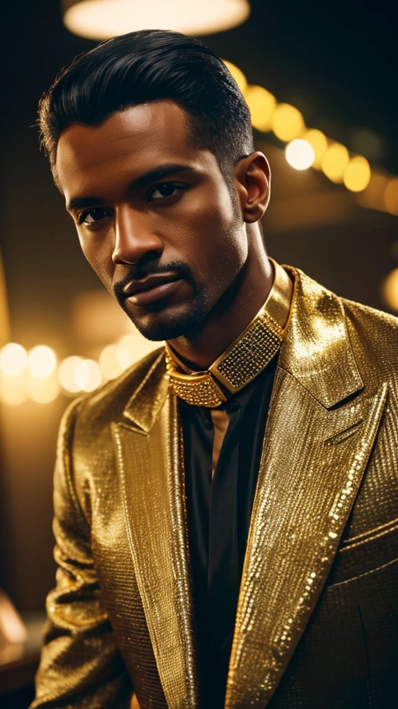  men with 'Gucci gold diamonds , 4:3, photo 12k resolution hash flash lighting, shot on ALEXA 65, Velvia 100 , underexposed, Voigtlnder Nokton 50mm f1.1, in the style of Martin Nikon Z 8 with Zoom Lens | with 24-120mm
Motion