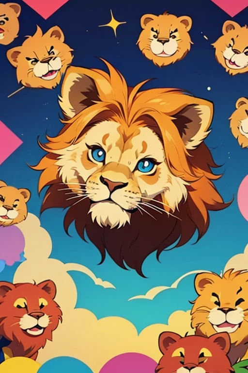 cartoon lion face and background for kids channel