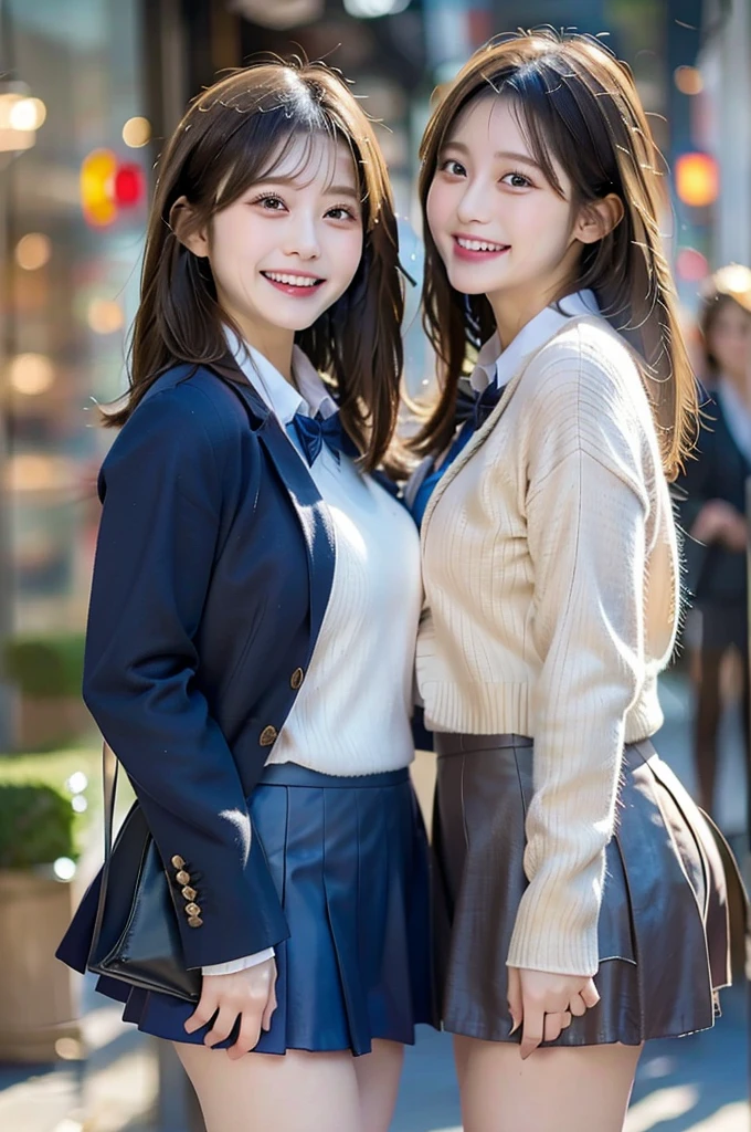 Three Beauties,3 girls, mini skirt,winter blazer uniform, smile, big laugh