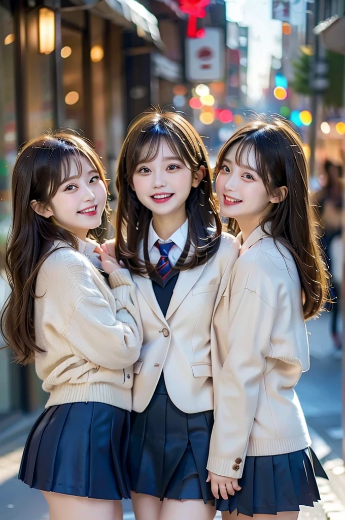 Three Beauties,3 girls, mini skirt,winter blazer uniform, smile, big laugh