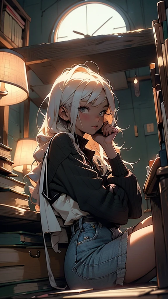 A close-up anime-style image in a cozy, relaxing Lo-Fi environment. The focus is on a student sitting at a desk with a laptop and books around them. The student is writing notes, with a clock prominently displayed on the desk, symbolizing the passage of time. The background shows a peaceful night scene through a window. The scene should include a text bubble with the phrase