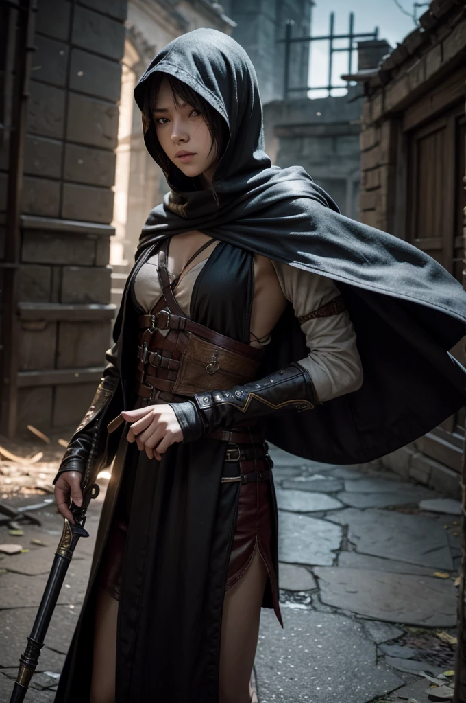 An RPG character like those from Assassin's Creed but a pirate with black clothes and pistols on his belt