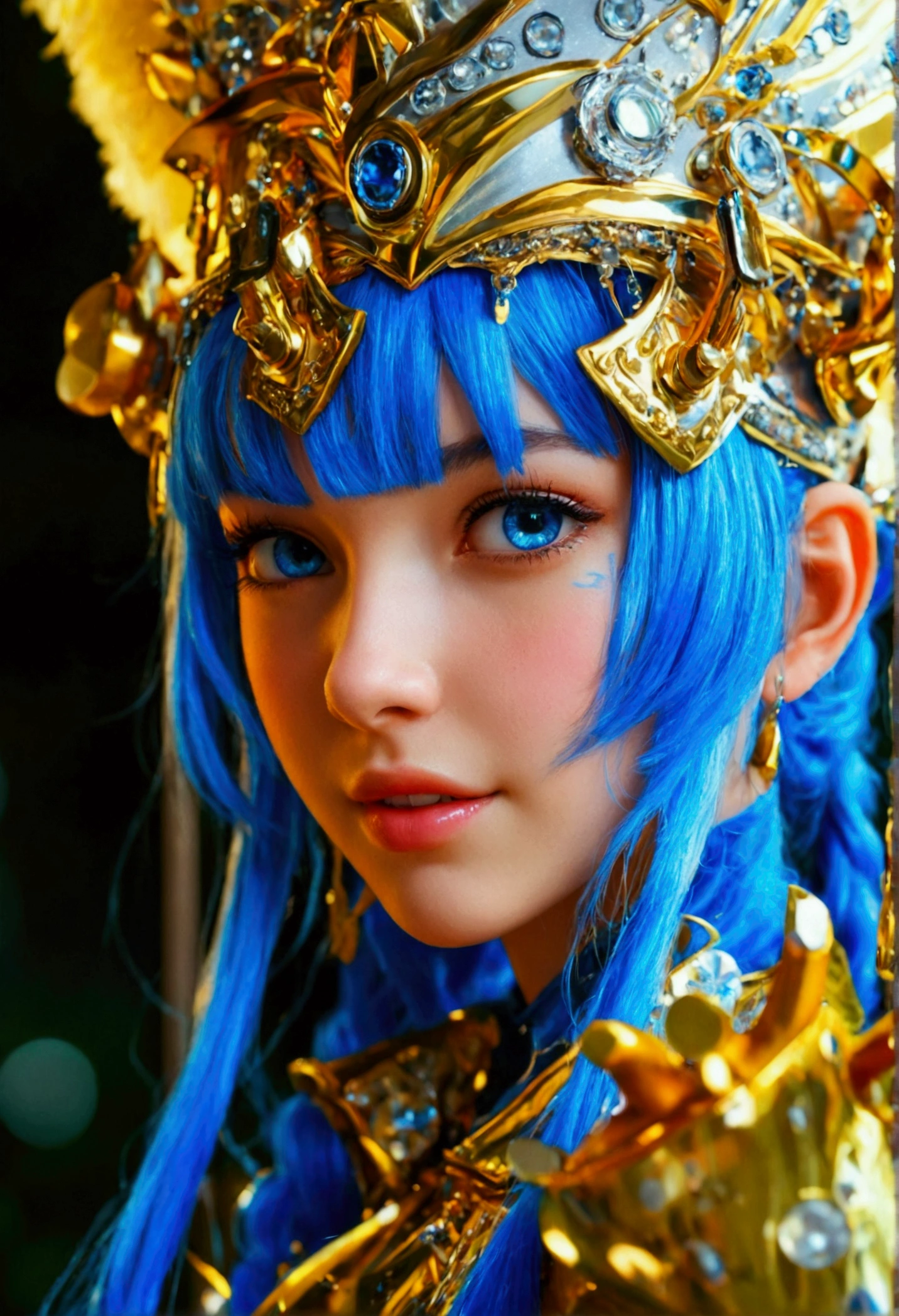 masterpiece, Highest quality, Super detailed, Sparkling, Shining Light, Ray Tracing, High resolutionR, (Perfect Face, Detailed face, Fine grain), 8K,High resolution,Ultra-realistic faces, Ray Tracing, Perfect lighting, Highest quality, Super detailed, High resolution, One girl, whole body, The description of Girl App, Hands on the details, Finger details, Detailed aspect, Cute face, Leg Details, Art with attention to detail, Fine details, Huge breasts, Huge Ass, Blue Hair, Long Hair, Straight hair, Bright Eyes,  marching band, Wicked Smile, Sweat, Expose your shoulders