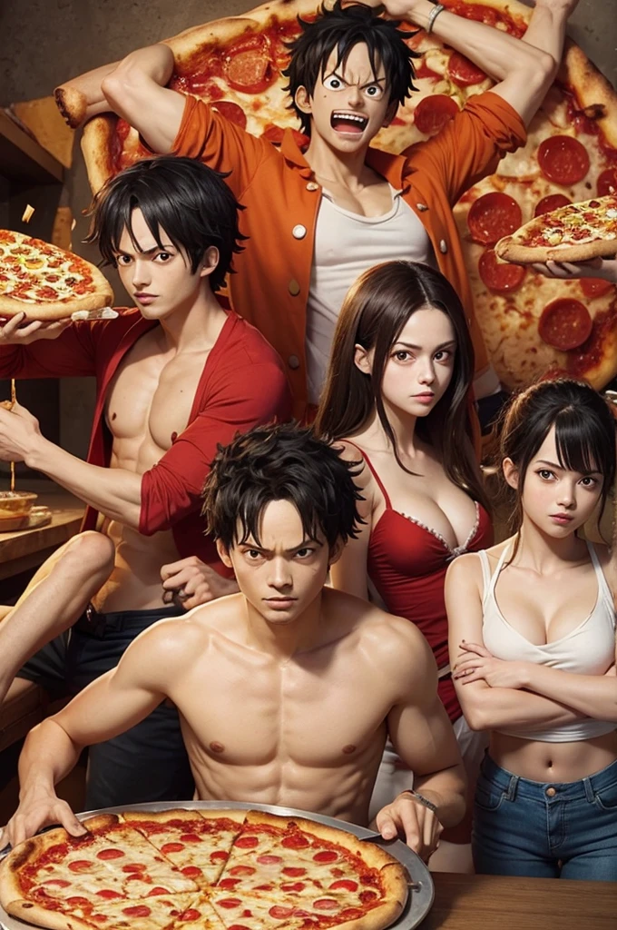 Crie uma propaganda de pizza com o personagem Luffy de One piece
