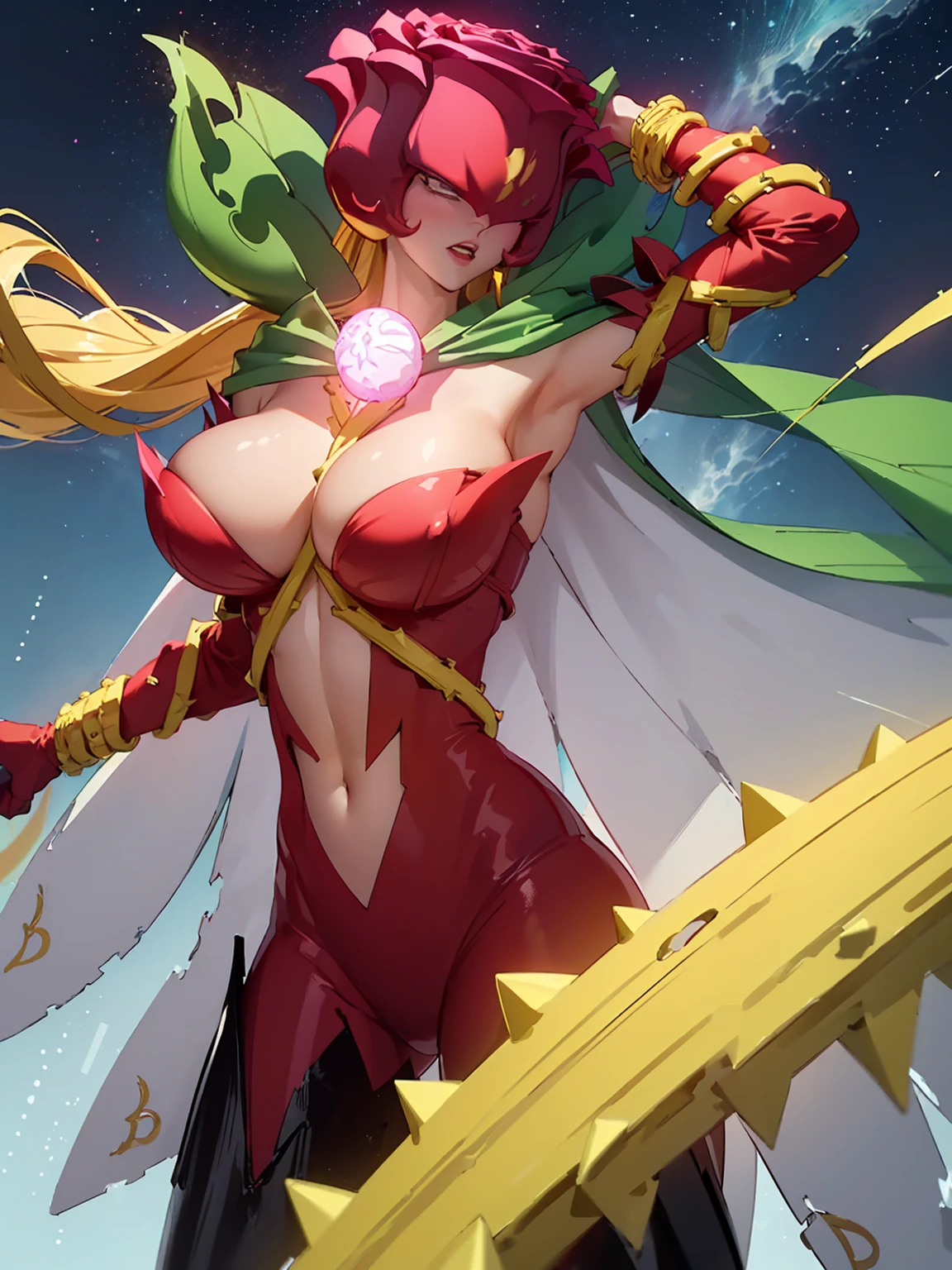 (masterpiece, top quality), (medium),official art, beautiful and aesthetic:1.2),(rosemon:1.3), (fractal art:1.3),upper body, from side, (slendered abs:1.2), looking at viewer,(((starry sky))), stars in the background, shining halo,((gigantic breasts:1.6)), (midriff),((ultra detail eyes:1.5)),((extremely detailed CG unity 8k wallpaper,masterpiece, best quality)), ((ultra-detailed:1.5)),(best illumination, best shadow, an extremely delicate and beautiful),(extremely detailed CG unity 8k wallpaper,masterpiece, best quality, ultra-detailed),(best illumination, best shadow, an extremely delicate and beautiful),(perfect body: 1.5),(masterpiece), dynamic movement, digital art, otherworldly, a burst of color, explosive energy, chaotic beauty, (hair flowing:1.2, hair glowing), (body distorted:1.5, body fragmented), (face obscured:1.2, half hidden), (background: broken, shattered, fractured), (light: flickering, pulsating, radiating).