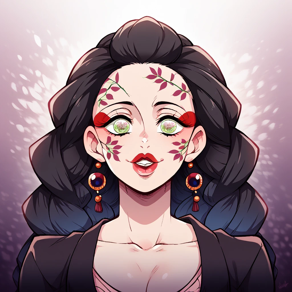 A beautiful young woman with long, silky black hair, a warm and inviting smile, and bright, happy eyes, (best1.37),1girl,beautiful detailed eyes,beautiful detailed lips,extremely detailed eyes and face,longeyelashes,demon slayer,kimetsu no yaiba,vivid colors,soft lighting,warm color tones,cinematic lighting,intricate details,highly detailed facial features,delicate skin,elegant pose,serene expression