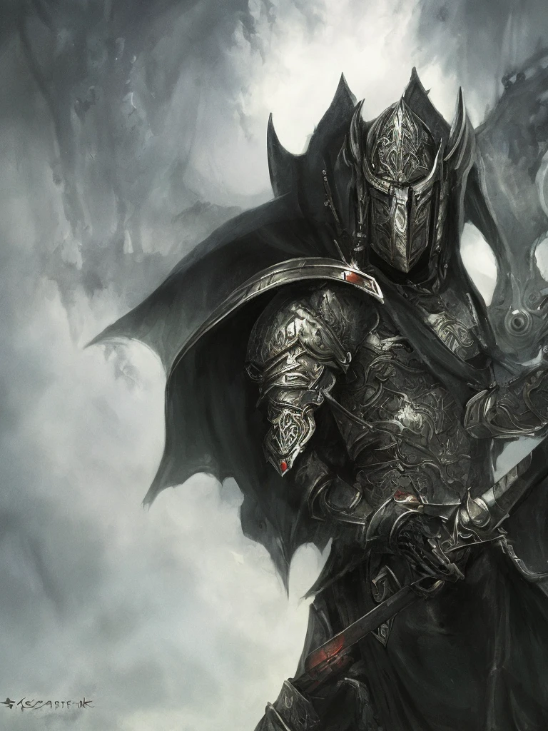 Close-up of the Grim Reaper as a handsome but creepy knight, wearing intricate dark armor, horror concept art, dark fairytale atmosphere, Johan Grenier style, Alyssa Monks style