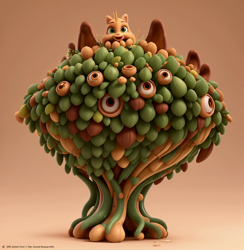 Detailed pine nut shaped cartoon mascot, complex and dynamic pose, vibrant colors, expressive facial features, detailed design, 3D rendering, highly detailed, 8k, photorealistic, cinematic lighting, dynamic angle, beautiful detailed eyes, beautiful detailed lips, face extremely detailed, whimsical, playful, charming, fun, cute, adorable, cheerful, friendly, energetic, dynamic, stylized, eye-catching, impressive, impressive composition, eye-catching design, exquisite details, impeccable craftsmanship, masterful execution