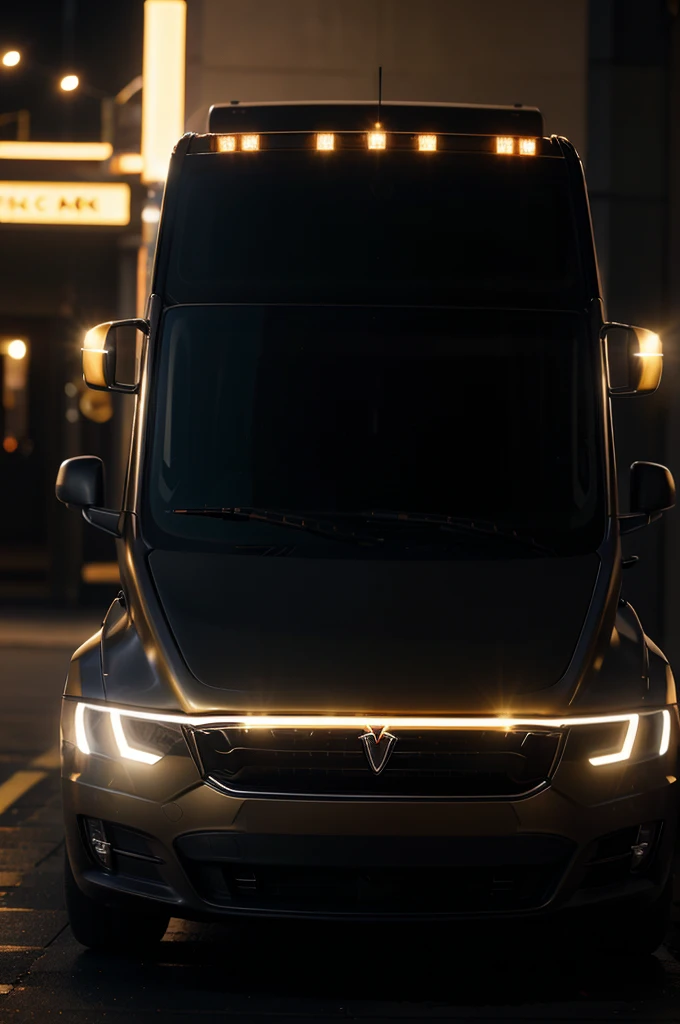 Tesla truck with gold diamonds glasses , 4:3, photo 12k resolution hash flash lighting, shot on ALEXA 65, Velvia 100 , underexposed, Voigtlnder Nokton 50mm f1.1, in the style of Martin Nikon Z 8 with Zoom Lens | with 24-120mm