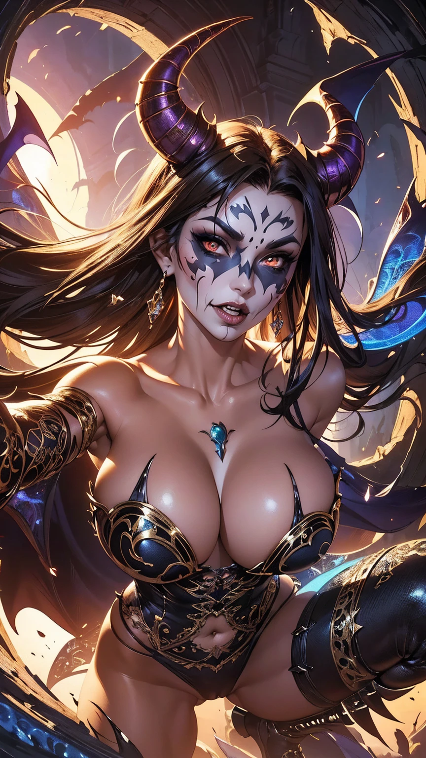 Close-up cameltoe focus, ((photoshoot)), from below, buxom demoness, mature, milf, full body portrait, posing for onlyfans, slutty erotic succubus, day of the dead, bodypaint, armoured pauldrons, scary detailed art in color, rage, sultry, amused expression, busty, curvy hips, sexy, alluring, erotic posing with open legs, skimpy lowleg panties, cameltoe, highly detailed fantasy art, beautiful fantasy art portrait, intricate detailed digital art, highly detailed digital painting, digital art fantasy art, mark brooks detailed, detailed fantasy digital art, amazing detail digital art, close-up portrait demoness skull, by Todd Lockwood, liquid metal girl