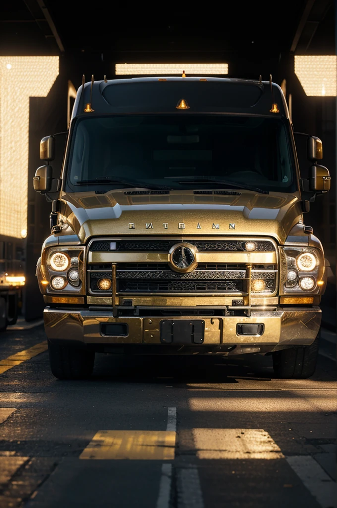  truck with gold diamonds rims , 4:3, photo 12k resolution hash flash lighting, shot on ALEXA 65, Velvia 100 , underexposed, Voigtlnder Nokton 50mm f1.1, in the style of Martin Nikon Z 8 with Zoom Lens | with 24-120mm