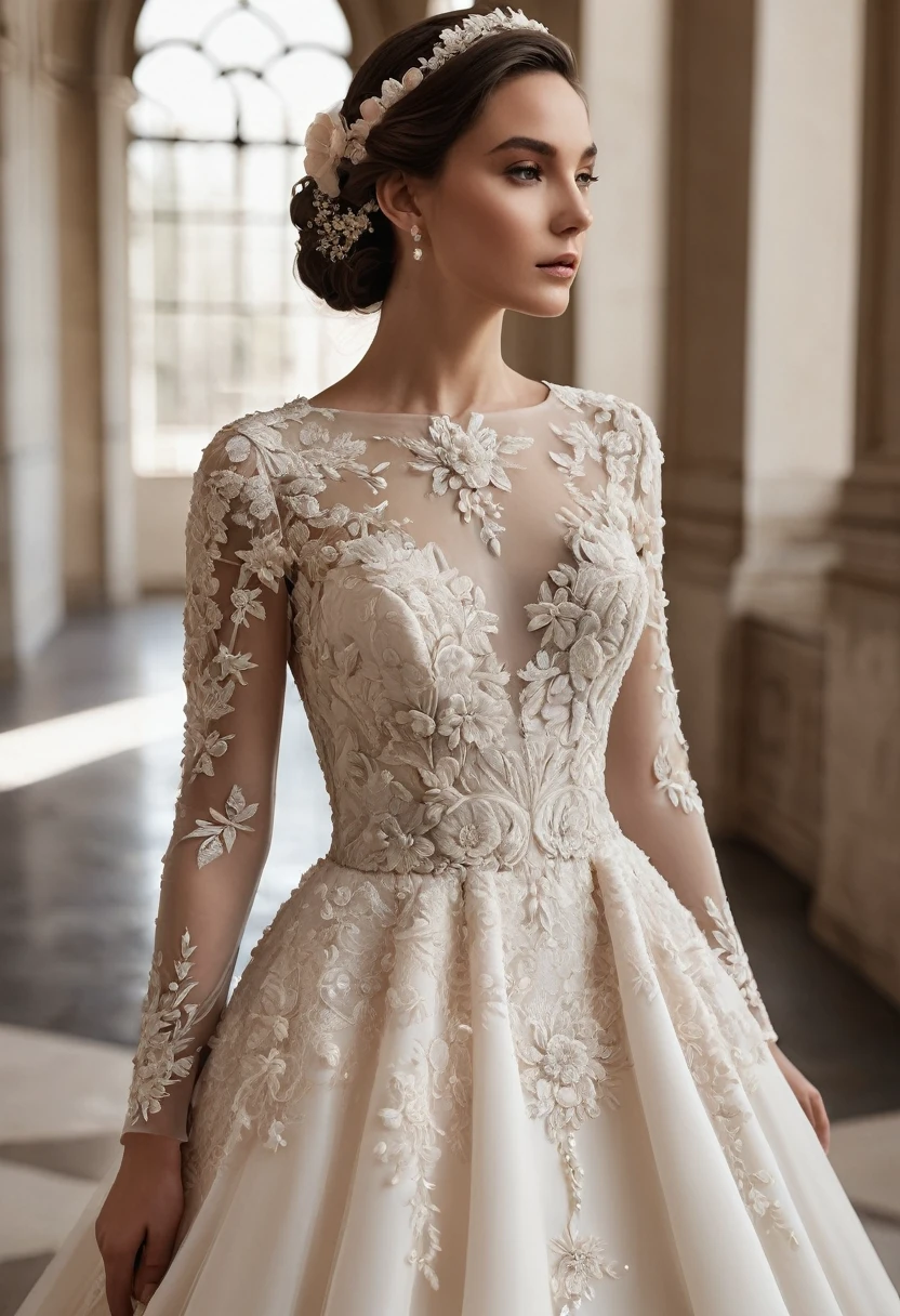 Uma mulher com seios muito grandes em um vestido curto estilo europeu com decote