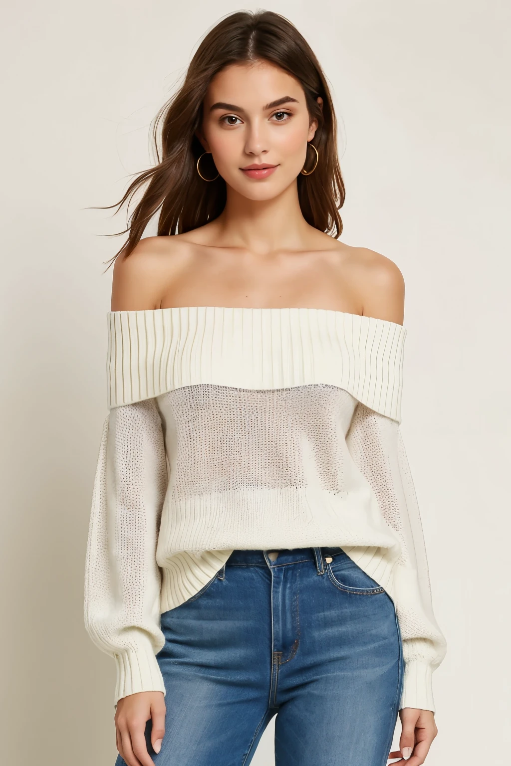 ((best quality)), ((​masterpiece)), (Detailed), 1 girl, Off-the-shoulder sweater, 