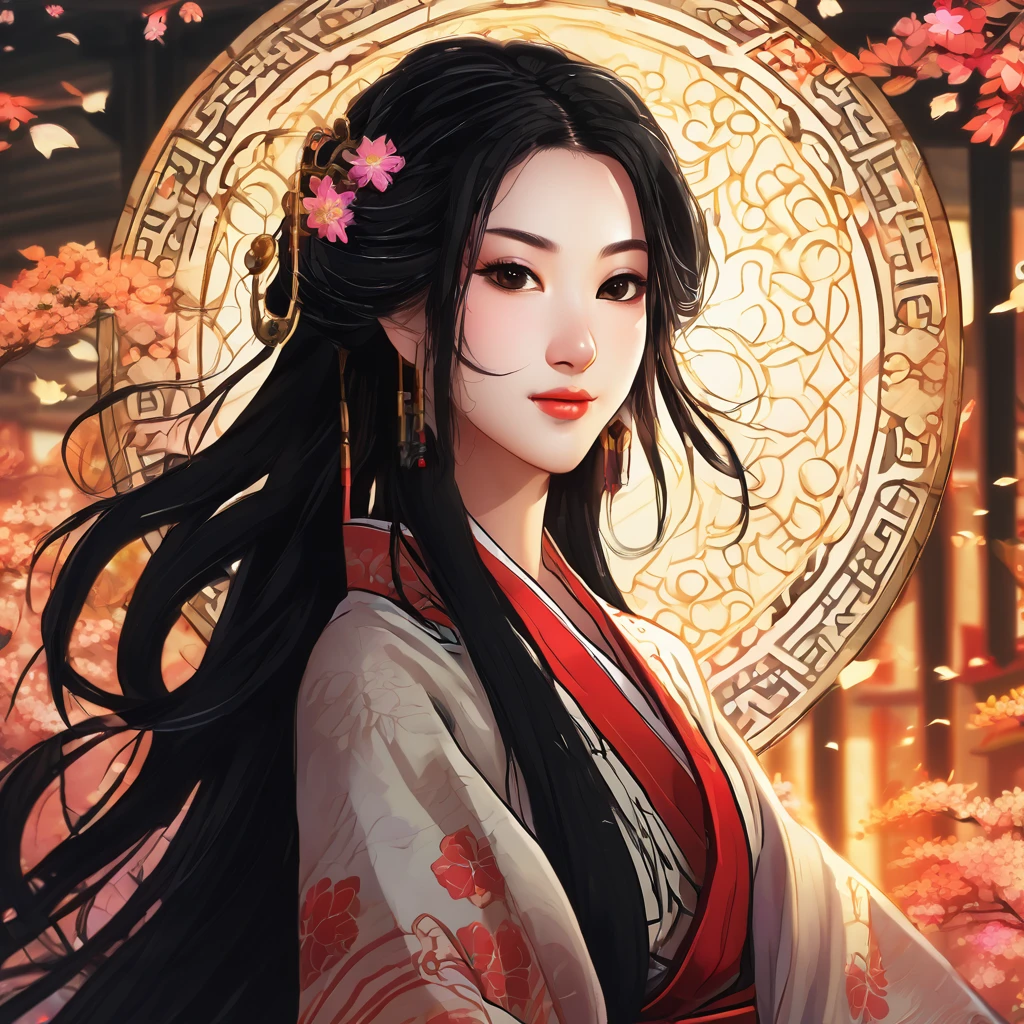 A beautiful young woman with long, silky black hair, a warm and inviting smile, and bright, happy eyes, (best1.37),1girl,beautiful detailed eyes,beautiful detailed lips,extremely detailed eyes and face,longeyelashes,demon slayer,kimetsu no yaiba,vivid colors,soft lighting,warm color tones,cinematic lighting,intricate details,highly detailed facial features,delicate skin,elegant pose,serene expression