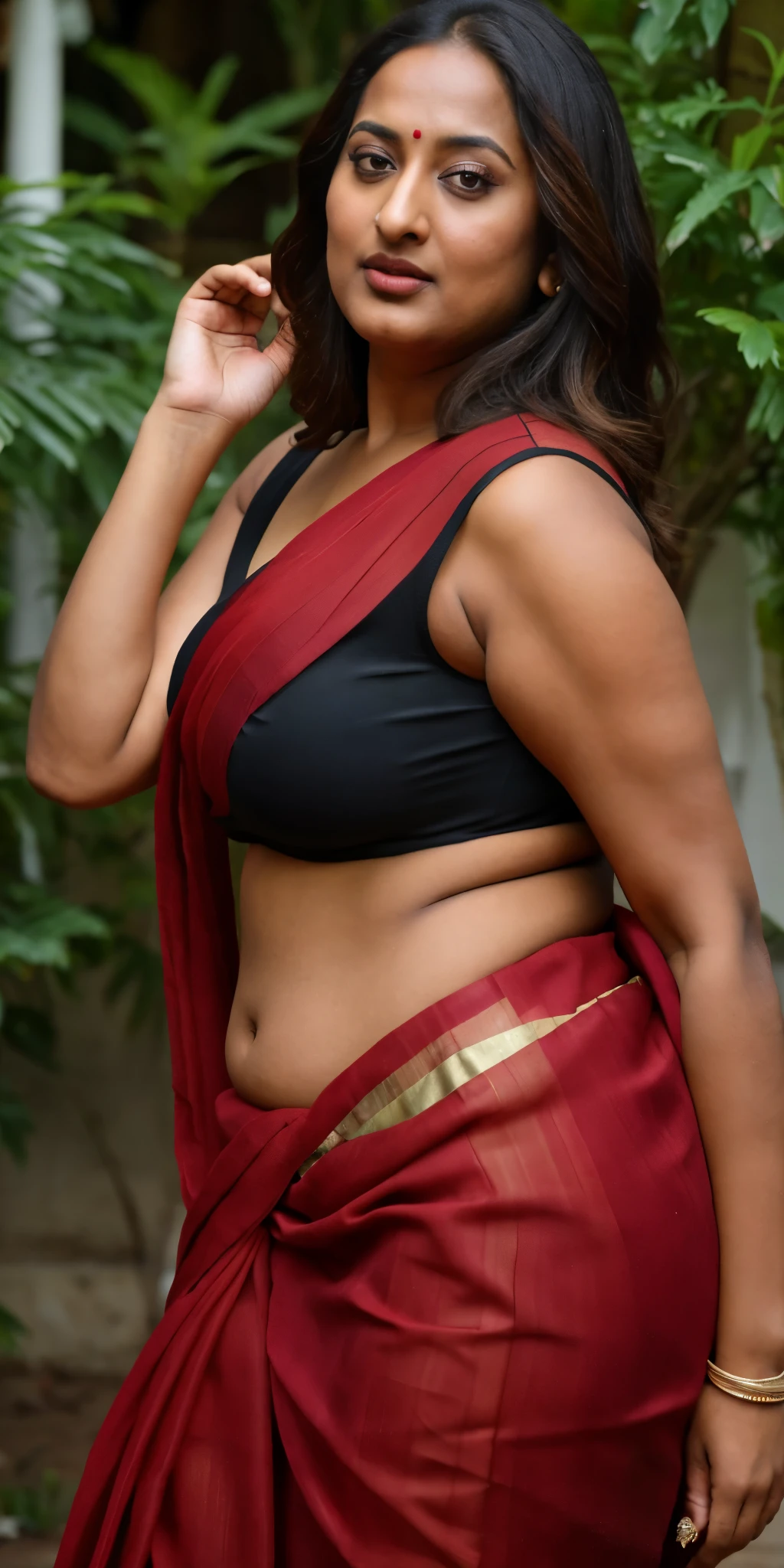 Foto RAW, photorealistic, photography, full body shot, 50 years old Woman, master shot, perfect eyes, goddess like beauty, pierced eyes, perfect thick chubby mallu Desi aunty bhabhi, Wearing a Stanapatta, a chest-band.Saree model, model Photography, Indian saree shoot, Indian traditional wear advertising photography, traditional wear brand shoot, face of Indian actress Sonakshi Sinha, masterpiece, realistic, realism, incredible details, pleasure, photorealism, detailed skin, skin pores, high contrast, photorealistic Artstation 8k HD digital art trend of high definition and detailed realistic skin texture, ultra detail, realistic skin texture, armature, best quality, ultra high definition, (photorealistic:1.4),, high resolution, detail, raw photo, sweat, Re sharp, by Lee Jefferies Nikon D850 Film Stock Photo 4 Kodak Portra 400 Camera F1.6 Lens Rich Color Ultra Real Realistic Realistic Textures Dramatic Lighting Unreal Engine Trending at Art Station Cinestill 800,(pele altamente detalhada: 1.2), 8k UHD, DSLR, soft-lighting, alta qualidade, grain of film, Fujifilm XT3,she didn't like to wear blouse or bra, she is happy to wear only saree, she hates blouse or bra, detailed hairy armpits, hyper realistic skin, skin pores, sweat, veins, short hairs on armpit, stubble armpits, hyper realistic hairy armpits, low waist saree,
