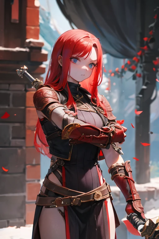 A red-haired girl wields the Heavy Thrusting Swords from within the Elden Ring in a reverse grip.