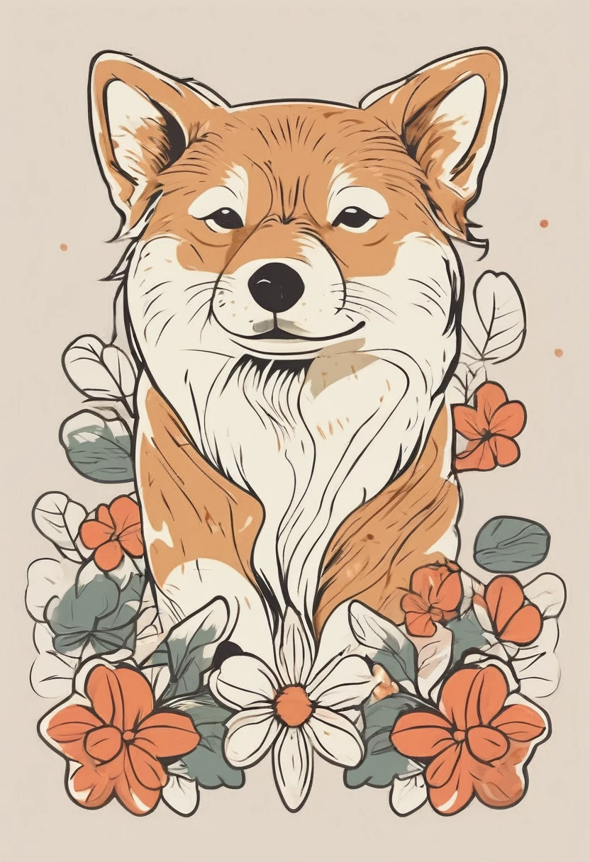 You are a professional creator.

Please create an icon of a dog's paw print.

Create an image of a Shiba Inu's paw print with a traditional Japanese-style design.

The image should have very delicate quality with bold, carefree strokes.

It should be a dynamic representation of a Japanese dog.