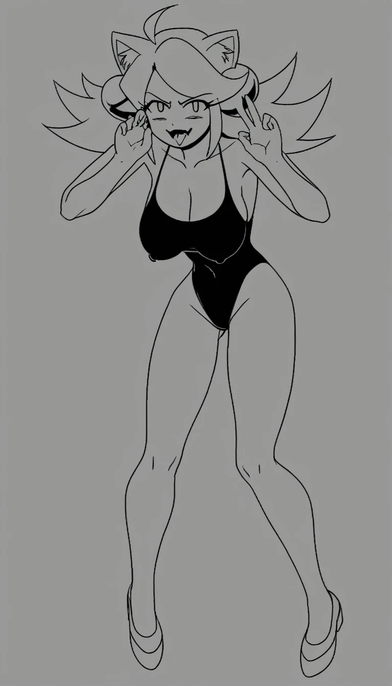 Mad Mew Mew | Undertale Very Very Big tits wearing a black swimsuit with her tits hanging from the sides