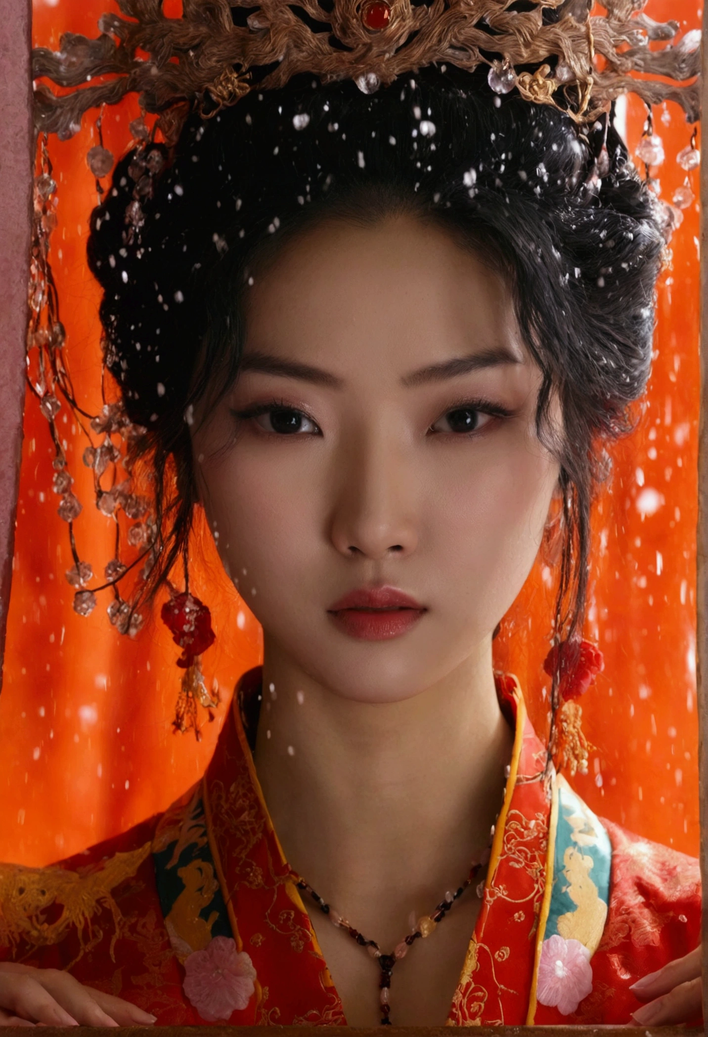 Expression of dissatisfaction,Sexy,【Pheromones】,《Chloroform》,《L cup》Lonely custom girl, Wear cool and revealing clothes, Raise your left foot。Custom woman's cheeks are slightly red,Blind eyes,The prostitute is Asian。A custom woman wearing a low-cut Hanfu。waist。The characters' faces are as mature as possible.。background:rainstorm。The clothes are soaked and stick to the body。Real-life shooting TV drama effects。The image of the courtesan is based on the image of Queen Medusa in the Battle Through the Heavens cartoon.,Ultra-high resolution。Production quality reference Xuanji Technology,12 photos are required for chest close-up perspective。