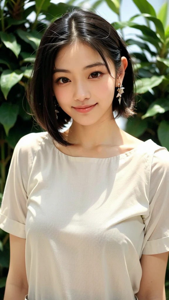 (1 woman:1.99)、(Wide forehead、Very short hair、Very small amount of hair、Forehead、Fuji frame:1.1)、Sunburn、17 years old、Naughty、Happy expression、満面のsmile、Weakness、love、I feel very comfortable alone、(Karen Kouzuki),((Very sleepy、Improves skin texture,smile、Narrow eyes、Very weak eyesight、Very weak eyeliner、Eyes slightly closed、I know the shape of your head、Oval Face))、(slicked back hair:1.25)、Photographic, Raw photo, Mastepiece, Highly detailed photos, Digital SLR, Photo-realistic 1.4, Super hello nothing, Best Quality,(standing、tilting your head、whole body:1.7)
